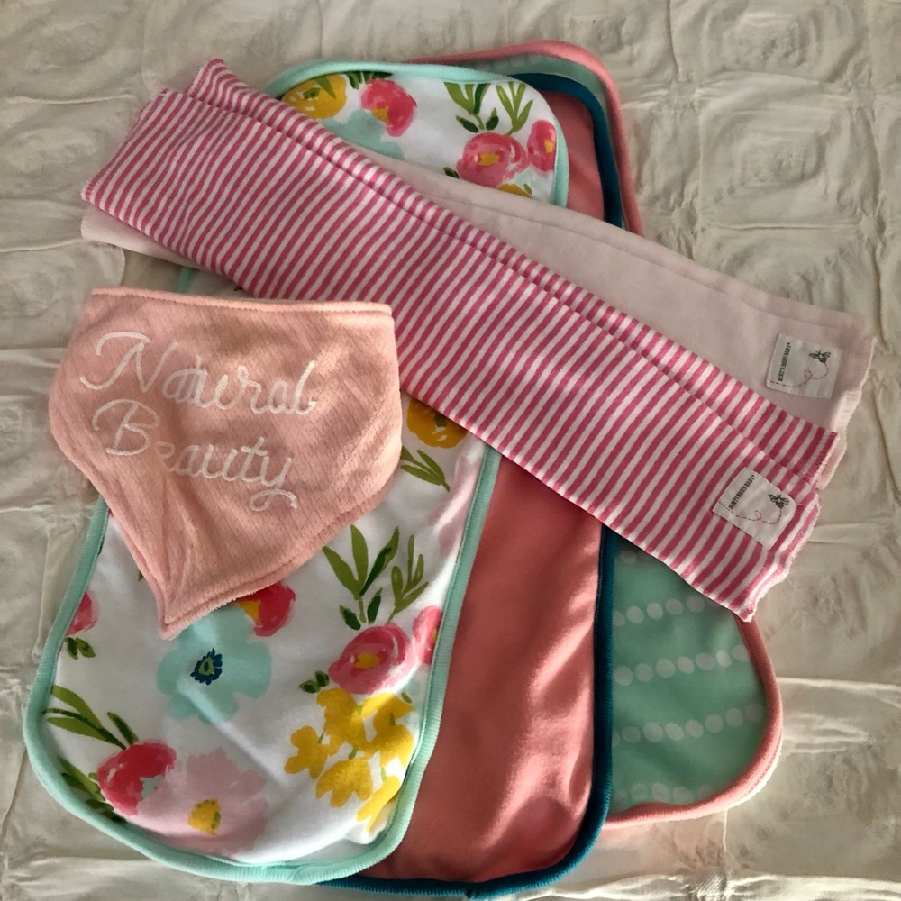 5 baby girl Burp cloths and bib
